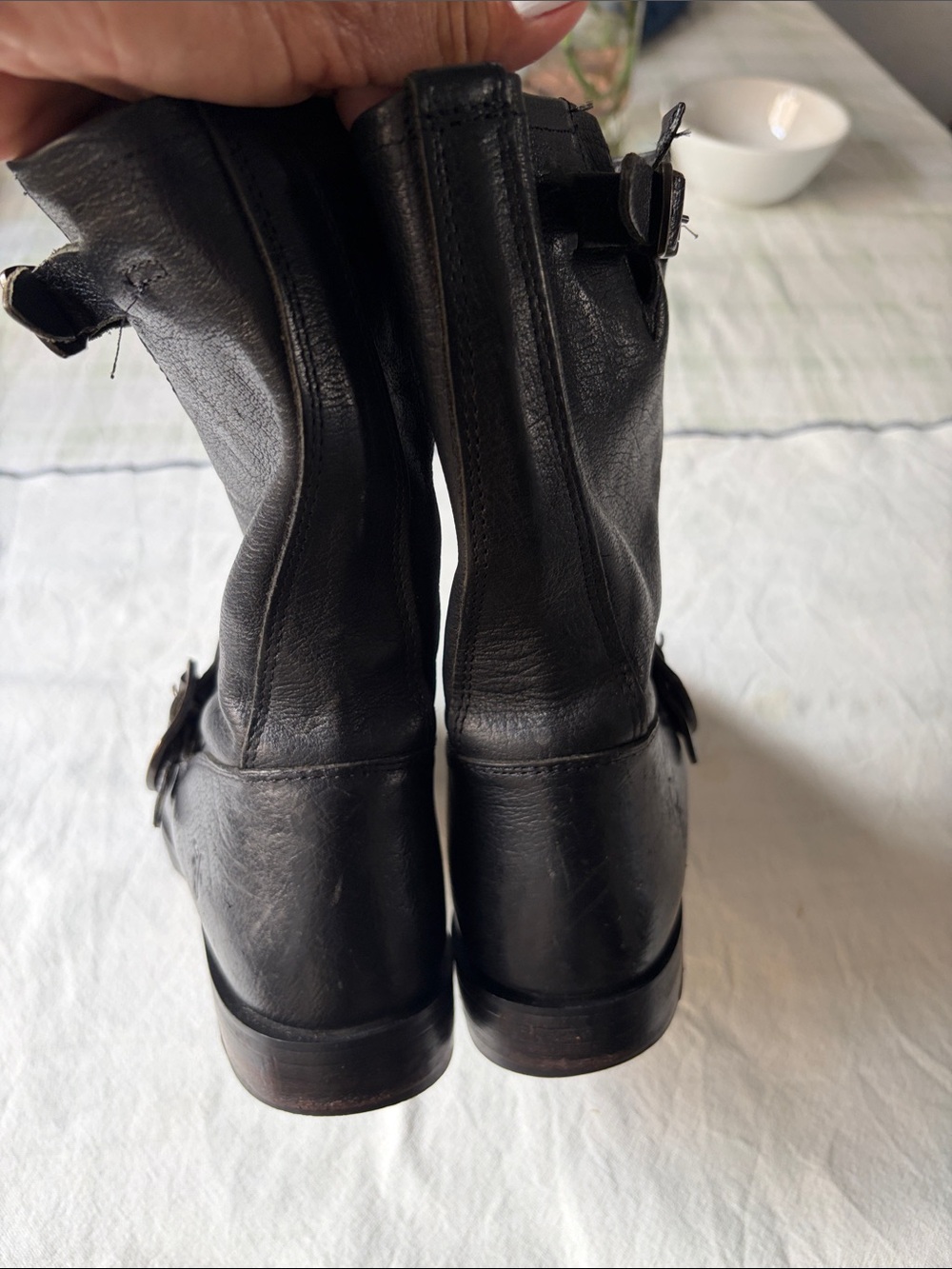 Frye Veronica Black Leather Engineer Boots with Buckle Detail - Picture 3 of 7